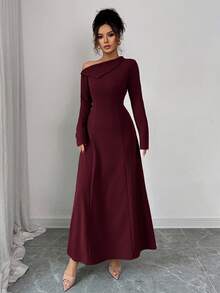 Elenzga فستان أنيق طويل للنساء بخصر مربوط على شكل حرف A، كتف مكشوف، لون أحادي، مناسب للاستخدام اليومي والحفلات والعطلات والسهرات، ملابس خريف/شتاء. فساتين خريف للنساء، ملابس شتوية للنساء، فستان عيد الميلاد، كاجوال للعمل، فساتين للنساء للعمل، فساتين لحفلات الزفاف، ملابس نسائية جوتية، كتف مكشوف، فستان كتف واحد