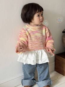 DAZY Toddler Girls' Ombre Korean Style Crew Neck Long Sleeve Sweater, Autumn/Winter - Dusty Pink - View 1