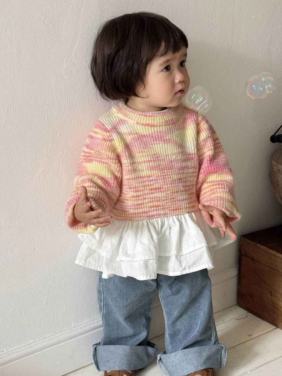 DAZY Toddler Girls' Ombre Korean Style Crew Neck Long Sleeve Sweater, Autumn/Winter - Dusty Pink - View 1