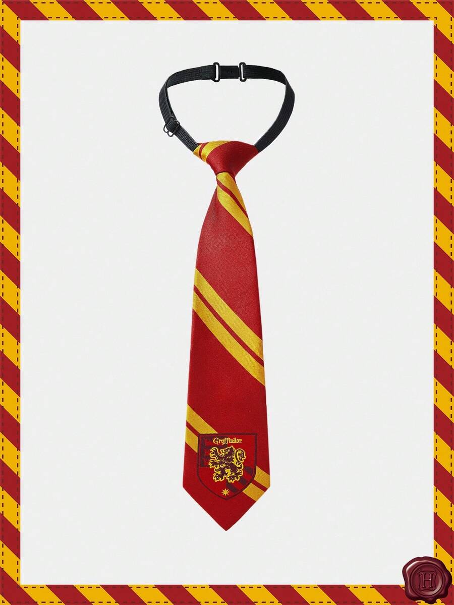 HARRY POTTER X SHEIN 1 burgunderrot-gelb gestreiftes Gummiband, freie lässige Krawatten für Herren und Damen