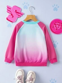 SHEIN | PAW Patrol 小女孩可爱甜美小狗彩虹渐变印花撞色插肩袖卫衣，秋冬 - 粉色 - 查看 3