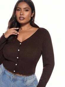 Solavibe 大码女式纯色单排扣长袖荷叶边下摆休闲 T 恤