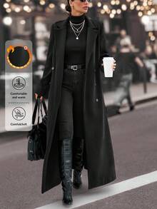 EURMUSE Extra Long,Black Minimalist Style Overcoat - Black and White - View 1