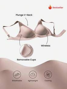 LUVLETTE Dream Curve 2ndSkin Wireless Seamless Plunge Lounge Sticky Basic SizeFreedom Bra No Show Underwear Comfortable Must-Haves Also Suitable For Teen Girl & Young & Kid