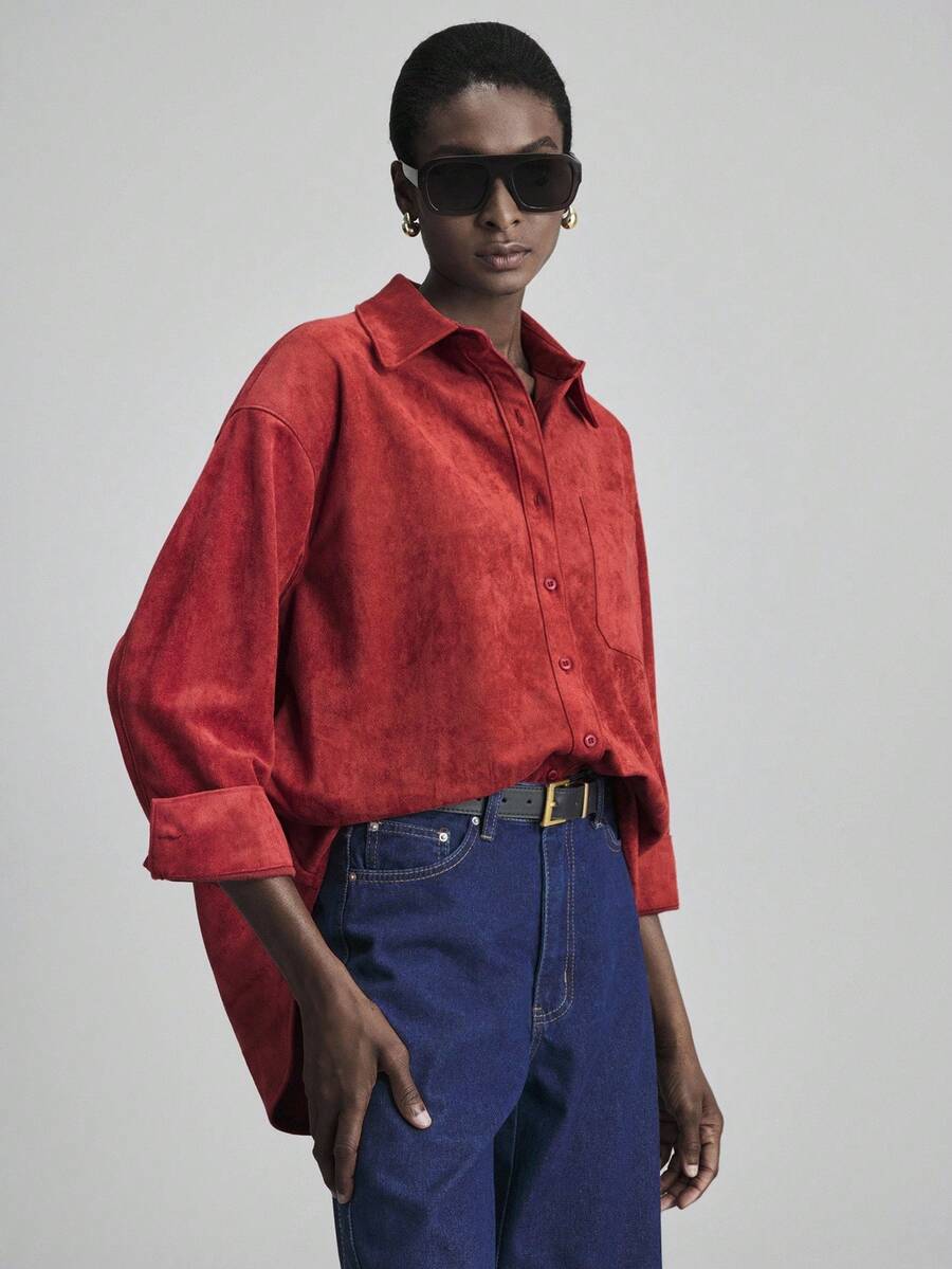 Ontre Áo sơ mi nữ mới 2025, Tiệc tùng & Năm mới, Màu đỏ trơn, Thiết thực & Đa năng để mặc hàng ngày, Phong cách thiết kế, Vải da lộn mềm mại, Dáng rộng, Trang phục công sở thường ngày, Trang phục công sở, Thu/Đông, Phong cách Hàn Quốc, Thiết kế nút, Thích hợp cho nhiệt độ 5-15°C, Halloween, Giáng sinh, Ngày lễ, Tiệc tùng, Đám cưới, Tiệc trà, Trang phục công sở nữ, Chuyên nghiệp, Thanh lịch & Đơn giản, Sang trọng đô thị, Áo cánh nữ thời trang & Đa năng - Cà phê nâu - Xem 1