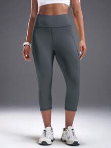 Powerista Workout Leggings Women's High Waist Patchwork Pocket Capri Leggings, Suitable For Fitness, Yoga, And Everyday Wear