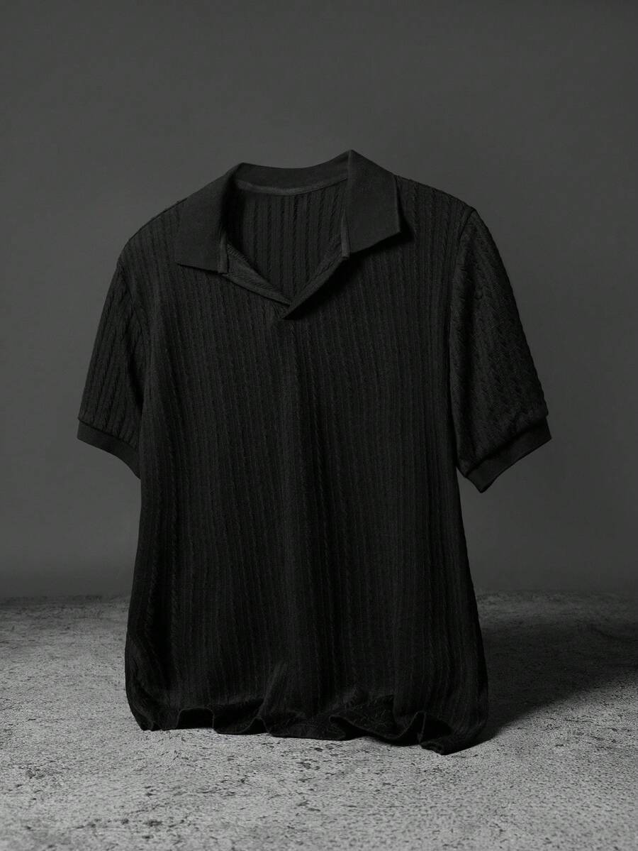 Manfinity EMRG 男士休闲纯色短袖 Polo 衫，夏季 - 黑色 - 查看 1