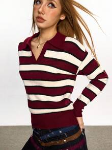 Rina Fox Women's Colorblock Striped Casual Long Sleeve Sweater