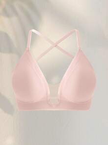 Snug Zone 1pc Casual Minimalist Solid Color Deep V-Neck Thin Strap Backless Women Bra - Pink - View 5