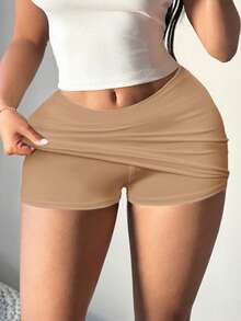 SHEIN SXY Women's Black Sexy Casual Mini Bodycon Skirt (With Leggings Included) Khaki Skirts Tight Skirt Women Skort - Khaki - View 3