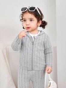 2pcs/Set Casual Outdoor Matching Mother And Baby Girl Hoodie Outfit - Grey - View 5