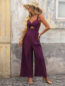 Brillora Women's Summer Fashion Loose Flare Leg Jumpsuit, Vacation Style - Purple - View 2