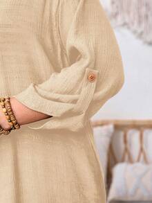 EMERY ROSE 大码纯色口袋休闲百搭长袖夹克 - 杏色 - 查看 5