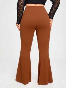SHEIN SXY Plus Size Brown High Waist Flare Pants, Casual For Autumn - Brown - View 2