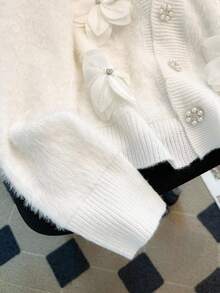 Regalyn Plus Size 3D Floral Rhinestone Fuzzy Cardigan, Soft & Cozy Knit Outerwear