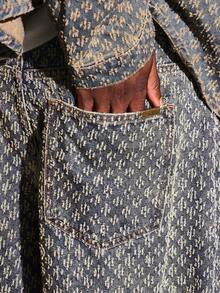 SUMWON Cotton All Over Print Monogram Pattern Wide Leg Baggy Jeans Y2K Fashion Statement Winter Fall Streetwear Denim Pants Casual Everyday Bottom - Blue - View 5