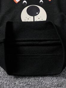 SHEIN 新生儿休闲可爱熊印花上衣和裤子套装 - 黑色 - 查看 6