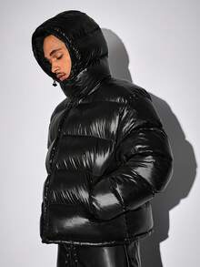 ROMWE MEN Casual Manteaux d'hiver décontractés à capuche et manches raglan pour hommes, couleur unie, pour l'automne