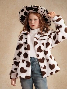Tween Girl Plush Collar Waist Casual Versatile Jacket, Autumn/Winter Fall - Multicolor - View 7