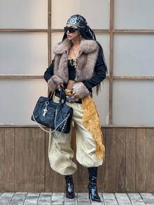 Muchica 2025 Neu Herbst/Winter Damen Mode Kunstfell Kragen Reißverschluss Kurze Jacke für Ausgehmodeoutfits, Schulanfang, Streetwear, Grunge und Punk Chic, Y2K Kleidung - Braun - Übersicht 4