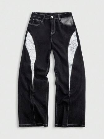 Street Life Jeans en denim imprimé, coupe ample, style décontracté pour homme