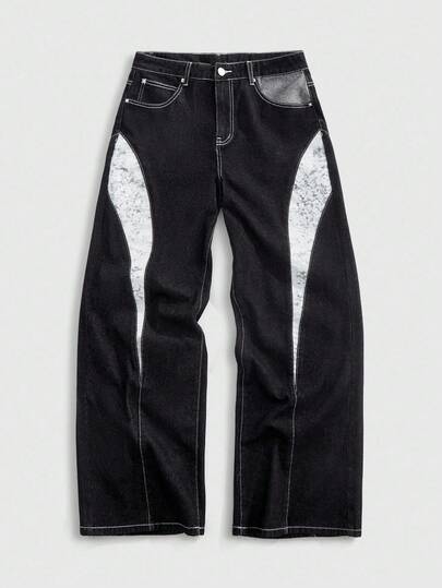 Street Life Jeans en denim imprimé, coupe ample, style décontracté pour homme