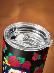 Frida Kahlo X SHEIN 20 盎司/600 毫升印花不锈钢平底保温杯（带杯盖） - 黑色 - 查看 5