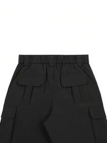 Manfinity Nomadique 男士黑色宽松直筒战术裤，户外，秋季 - 黑色 - 查看 5