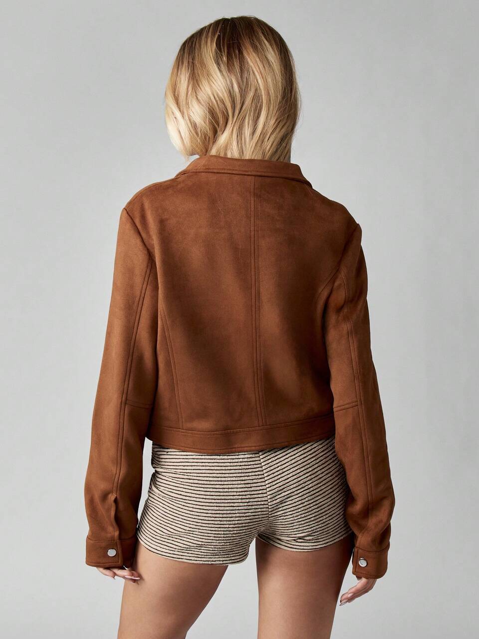 MISSGUIDED Giacca bomber corta in finta pelle scamosciata, con colletto alto, cerniera completa, moda autunno inverno, giacca corta con tasche laterali