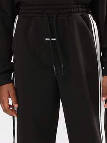 SUMWON Youth Boys Sporty Two Piece Outfit Side Stripe Hoodie Sweatpants Set With Centre Pocket Drawstring For School Daily Casual Wear Fall Winter - Black - View 8