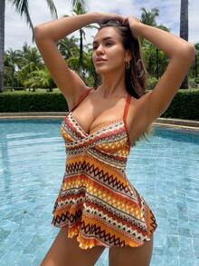 Swim Lushoire Women's Crossover Ruched Tankini Swimsuit Set With Underwire Padded Top And High Waist Bottoms, Suitable For Spring, Summer, Autumn Vacation And Casual Wear