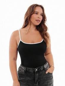 Solavibe 休闲简约黑白撞色吊带背心，修身版型，适合大码女士，夏季