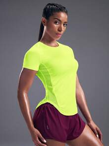 Powerista Neon Green Contrast Mesh Sports Tee Gym Women Shirts
