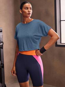 Powerista Áo thun thể thao tay cánh dơi hở lưng cho nữ tập gym - Màu xanh hải quân - Xem 4