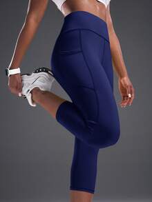 Powerista Quần legging thể thao liền mạch lưng cao màu trơn - Màu xanh hải quân - Xem 4