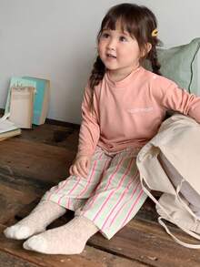 DAZY 2 件套幼儿女童圆领休闲短袖 T 恤和条纹宽松裤睡衣套装 - 淺粉色 - 查看 6