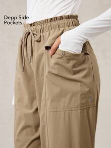 OutZeal 女士户外休闲裤，防水荷叶边抽绳腰带，带口袋 - 駝色 - 查看 4