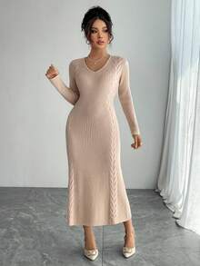 DAZY Robe pull ample à encolure en V pour femmes - Nude - Voir 3