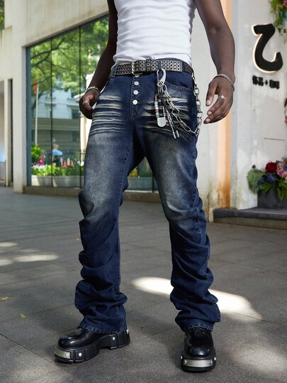 Street Life بنطلون جينز رجالي ثقيل الوزن مهترئ متعدد الطبقات مغسول