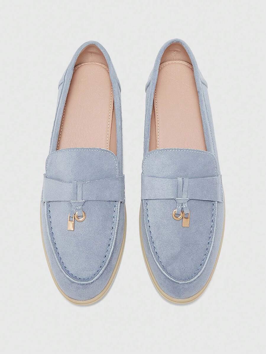 CUCCOO BIZCHIC 女士时尚蓝色绒面舒适休闲乐福鞋，适合通勤、户外、购物、工作、日常穿着 - 藍色 - 查看 1