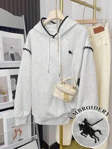 INAWLY B177：女式黑色绣花边运动衫 - 灰色 - 查看 4