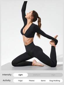GLOWMODE 26" FeatherFit™-Warm CozyCore Soft Warm Stretchy High-Rise Waist Front Seam Zipper Side Pockets Leggings Low-Impact Yoga Pilates Studio Daily Casual Fall Winter - Black - View 6