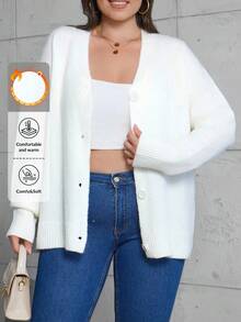 EURMUSE Plus Drop Shoulder Button Front Cardigan