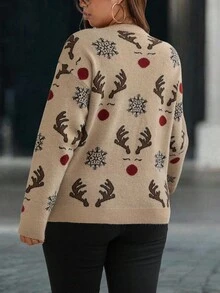 EMERY ROSE Plus Size Women's Christmas Party Snowflake Knit Sweater Top - Multicolor - View 2