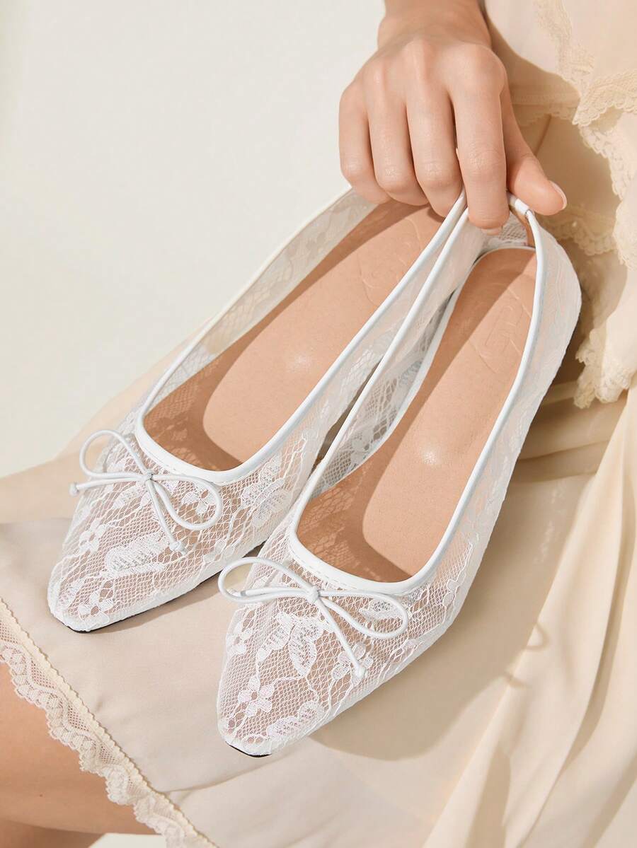 CUCCOO HITCHD 2025 Spring Autumn New Wedding Style Bowknot Decor Solid Color Pointy Toe Mesh Breathable Comfortable Versatile Casual Flat Shoes