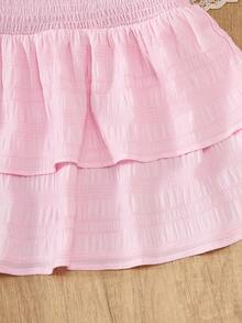 Tween Girls' Ruched Waist Double Ruffle Skirt, Sweet & Elegant, High Waist Design, Ruffle Details, Double Ruffle Hem, Soft - Pink - View 4