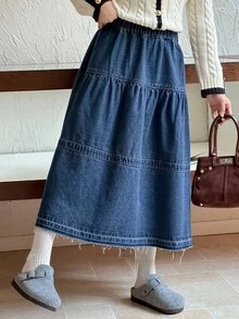 DAZY Girls Daily Casual Raw Hem Denim Skirt