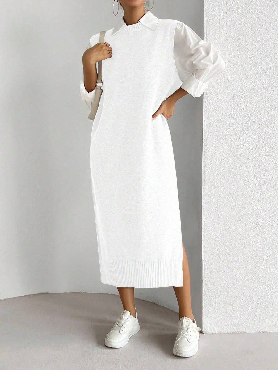 SHEIN LUNE Women's All-Match Versatile Commuter Long Dress - White - View 1