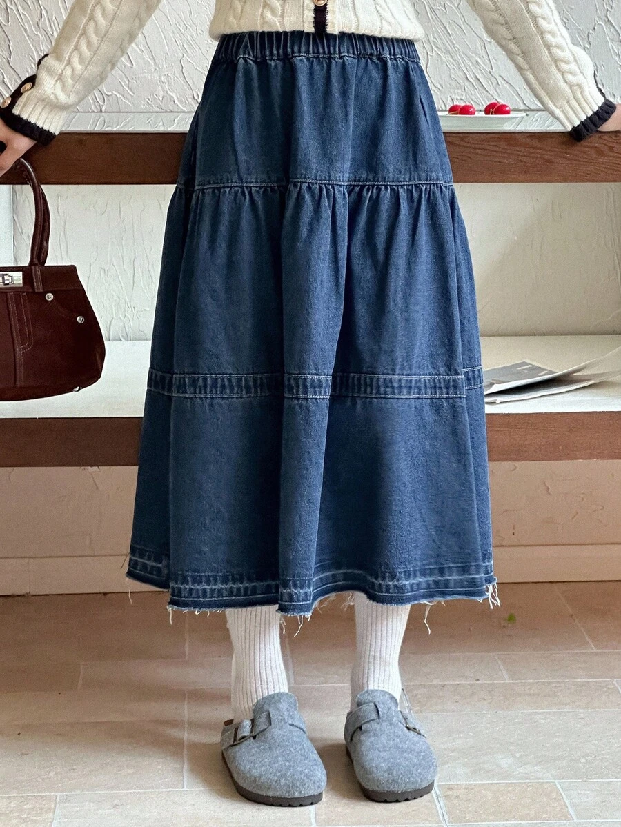 DAZY Girls Daily Casual Raw Hem Denim Skirt