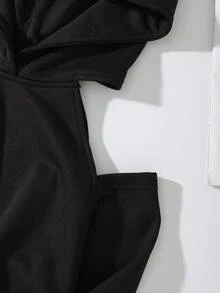 SHEIN Unity 女士新款休闲露肩卫衣，黑色设计，宽松版型，适合通勤、日常穿着、旅行，春秋季穿着。 - 黑色 - 查看 3